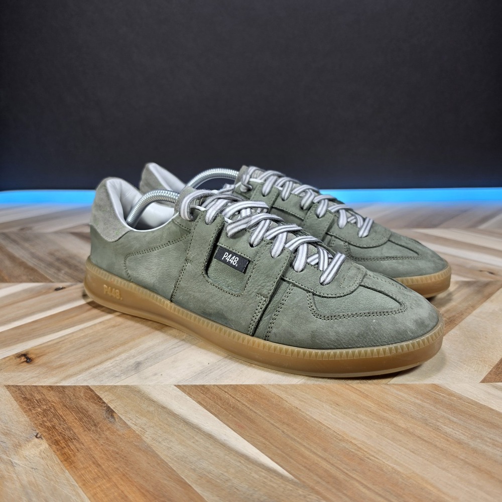 P448 Monza Low Men's 10.5 EU 44 Green Suede Gum Sole Designer Sneakers